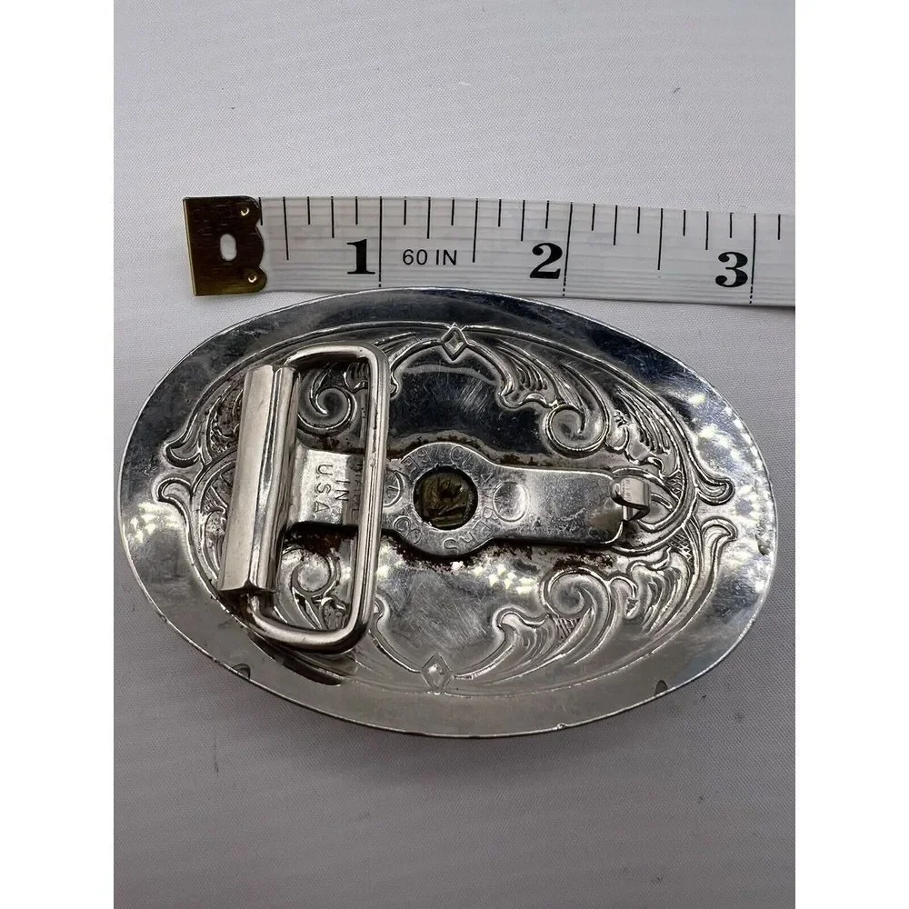Vintage Chambers Western Belt‎ Buckle Long Horn With Silver Base